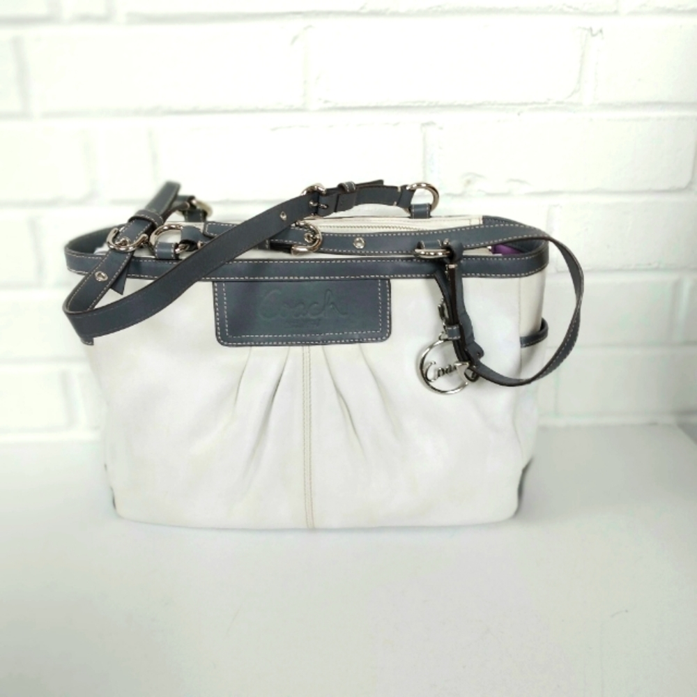 Coach bag leather off white and  gray